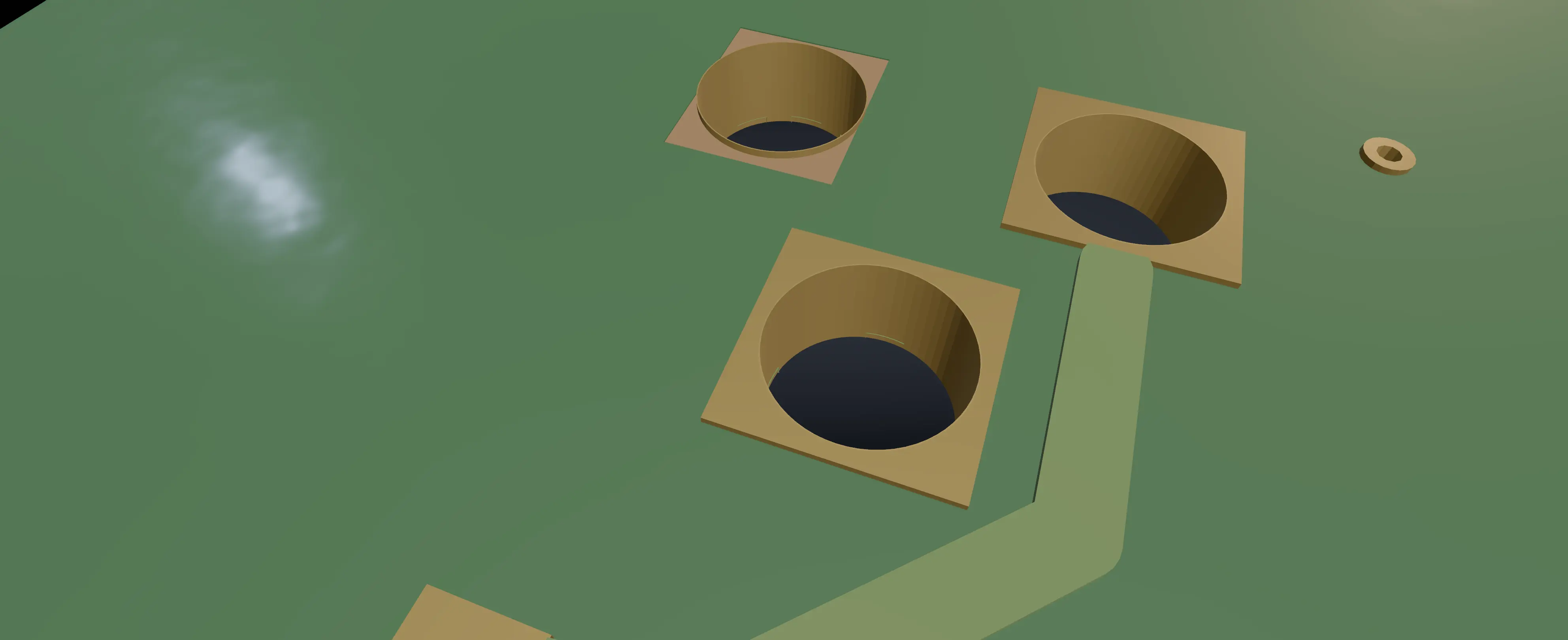 A slotted drill under a barrel jack, rendered as a slot rather than a round hole.