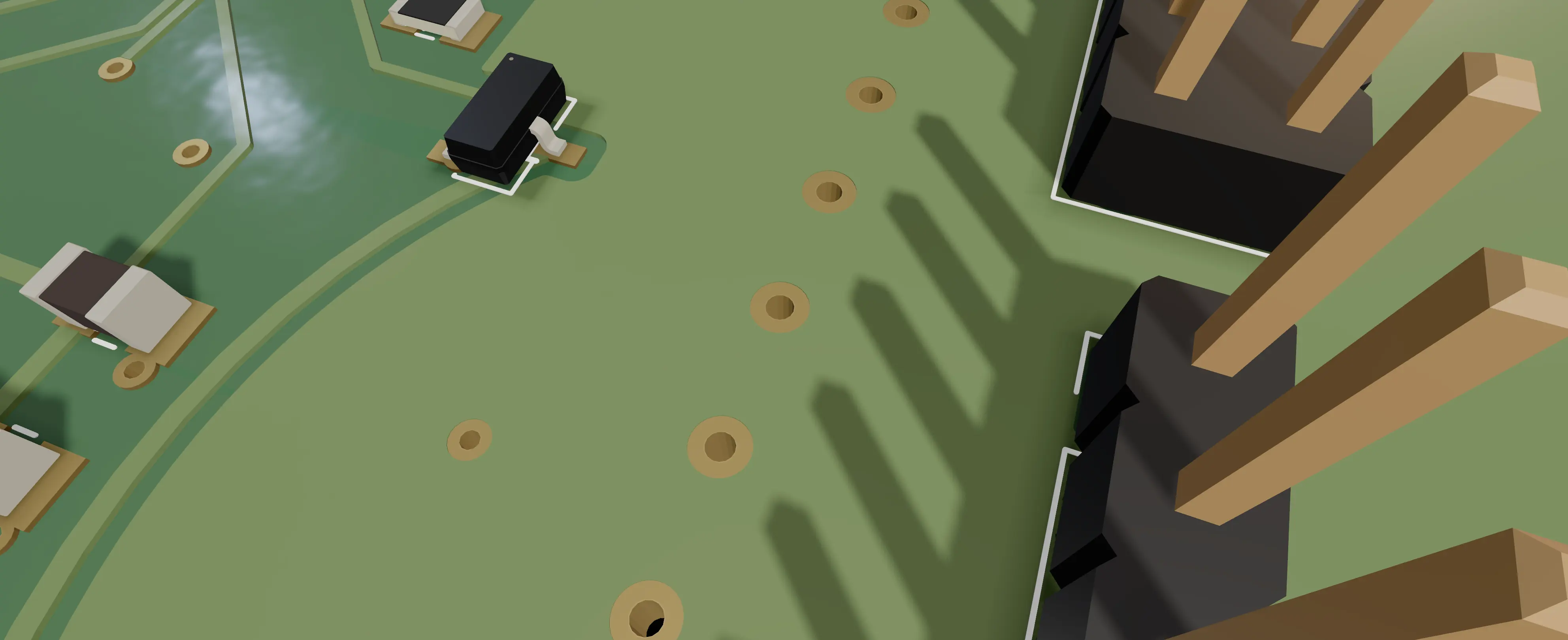 Stitching vias drilled through a ground pour.